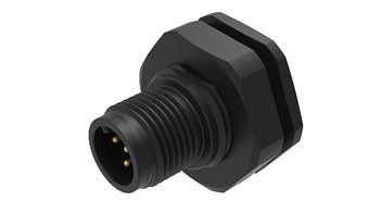 Вилочный разъем SD-M12A-05P-MM-SF8008 - Вилочный разъем в панель, 5 полюсов, M12, гайка спереди, фиксация провода пайкой, A-Code, 4А, 60V, M16*1.5, пластик