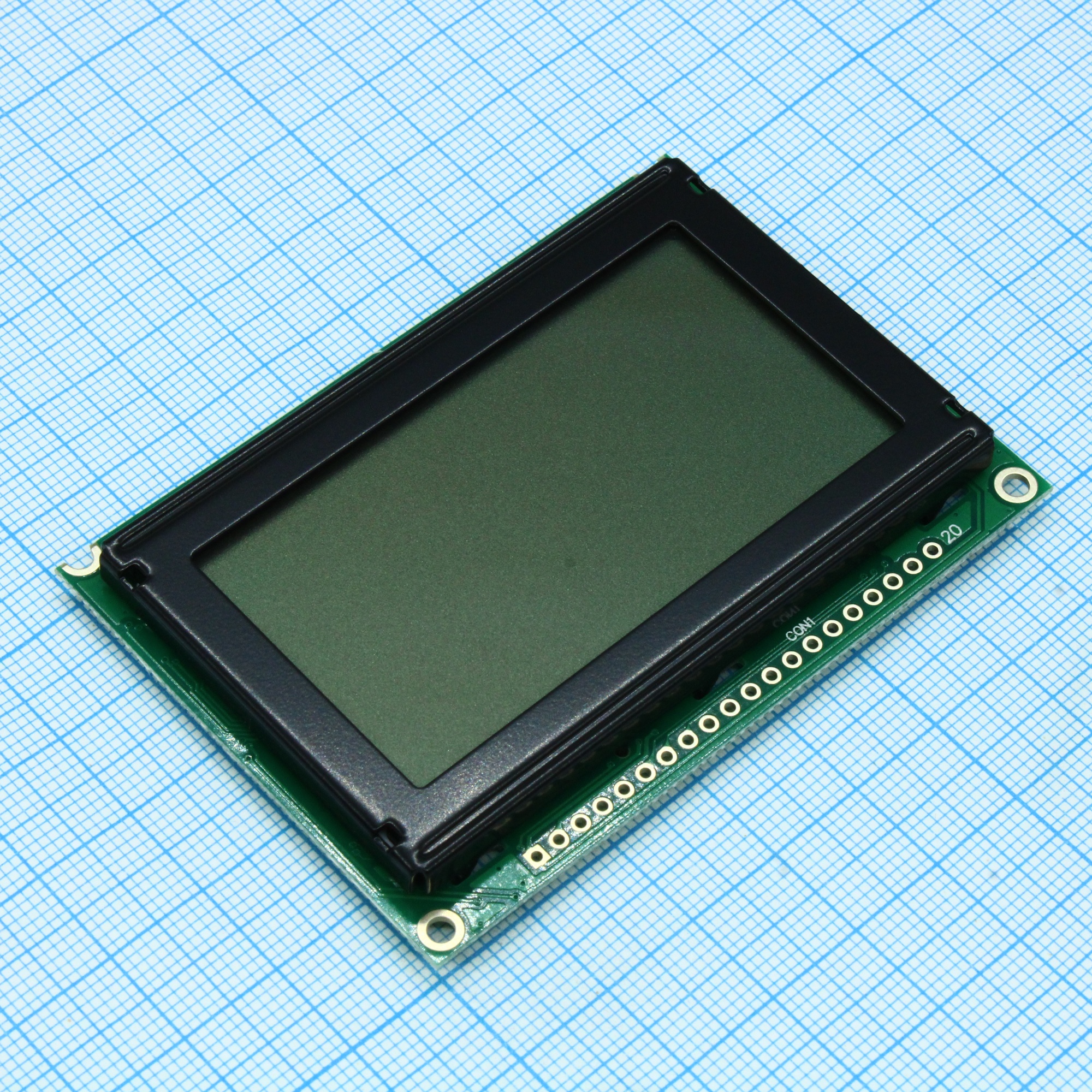 WG12864B-YGH-V#N - ЖКИ графич, 128 x 64, STN Серый Positive/Transfl, подсв. LED Ж-Зел, VDD = 5V, 6 o`cl, -20...+70C