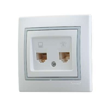 Розетка компьютерная + телефонная 2-м СП Mira RJ45 + RJ11 IP20 с сер. вставкой бел. 701-0215-143