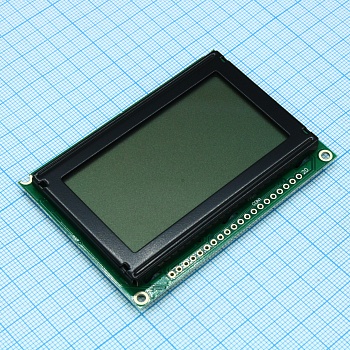 WG12864B-YGH-V#N - ЖКИ графич, 128 x 64, STN Серый Positive/Transfl, подсв. LED Ж-Зел, VDD = 5V, 6 o`cl, -20...+70C