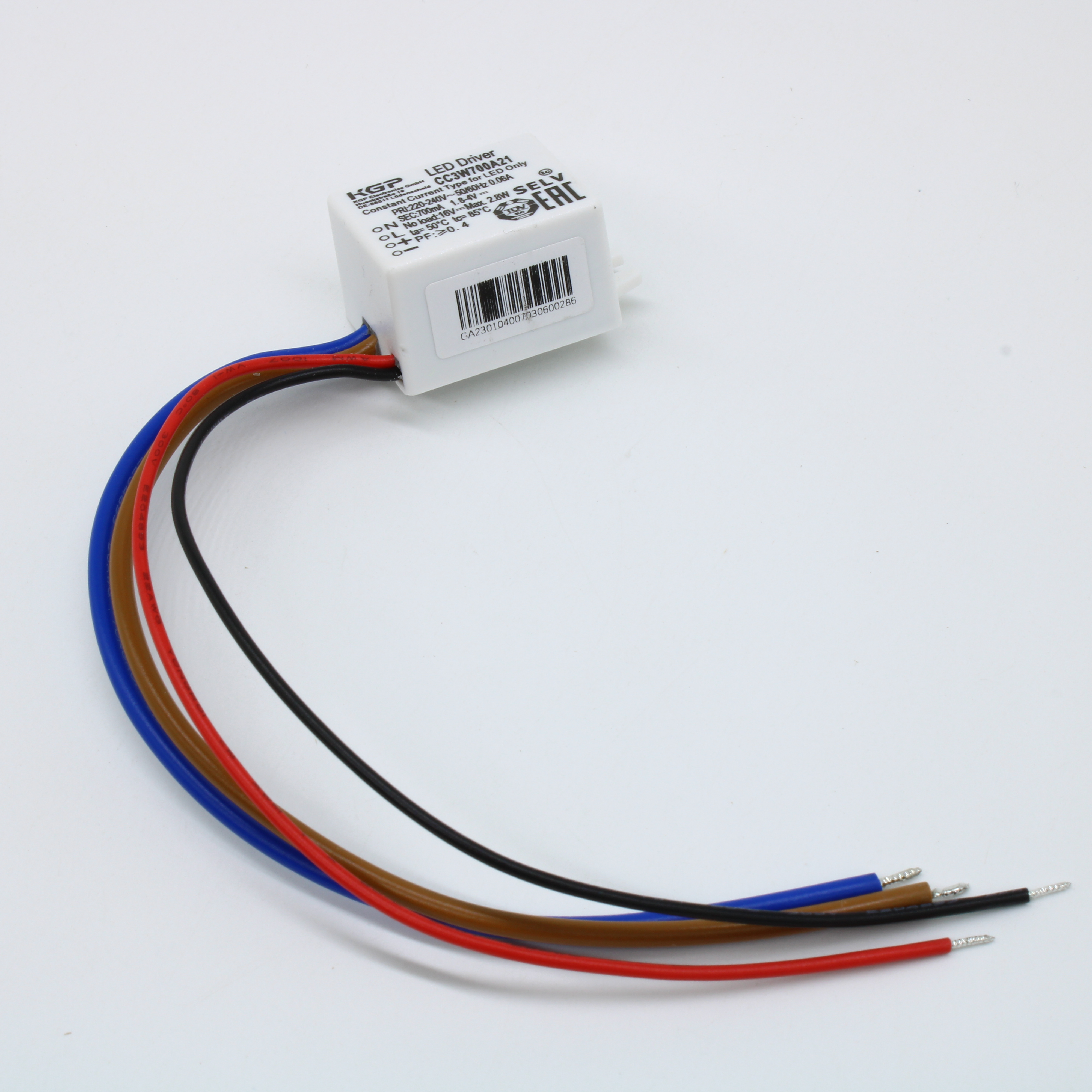 CC3W700A21 - AC-DC, 3Вт, токовый выход, вход 176-264VAC/230-280VDC, выход 700мА/1.8…4В, в кожухе 33.9*22.8*17mm, -20…+50°С