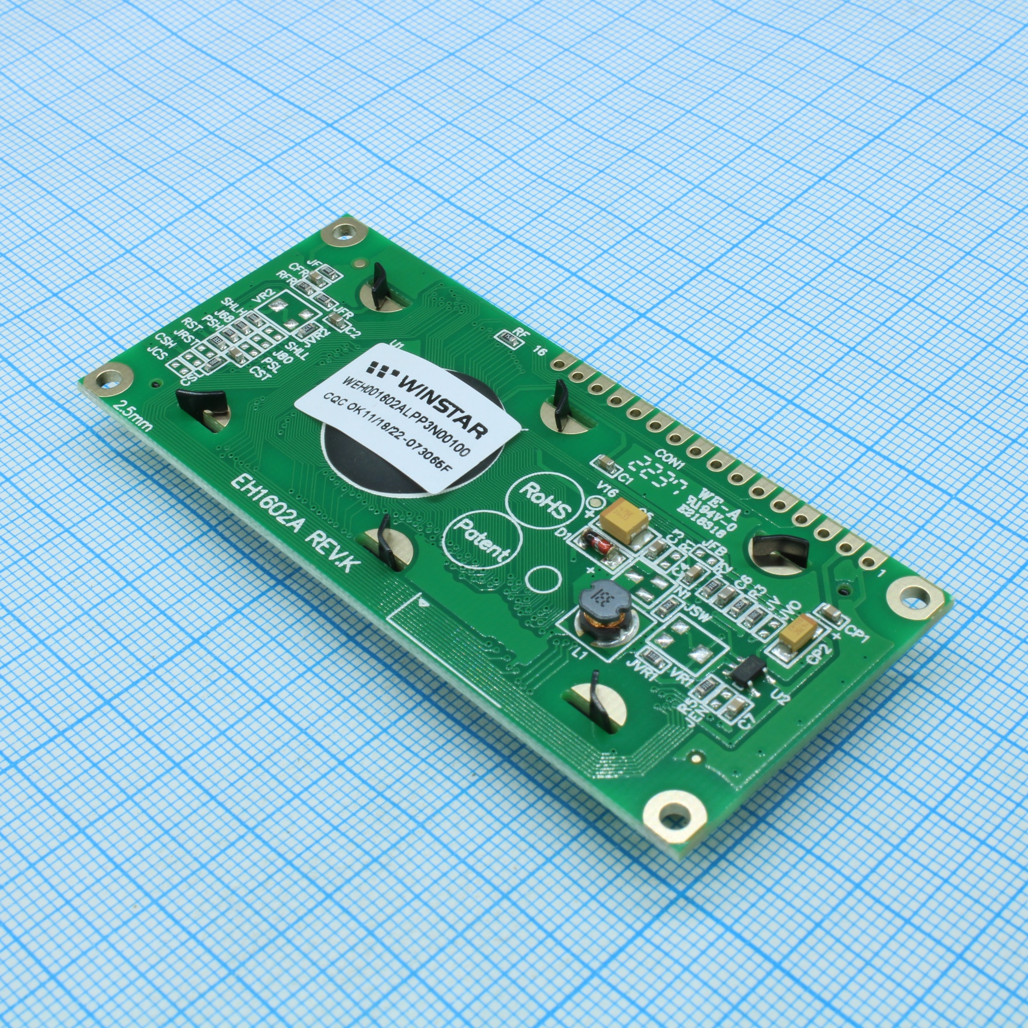WEH001602ALPP3N00100 - OLED символьный 16х2 (1602A), желтый, 8-битный паралл. интерфейс/опц. SPI, VDD = 3В, -40...+80С