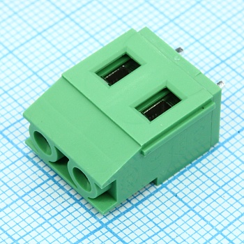 DG129-7.5-02P-14-00A(H) - Винтовой клеммный блок c рельефной обоймой, 2 контакта шаг 7.5мм зеленый