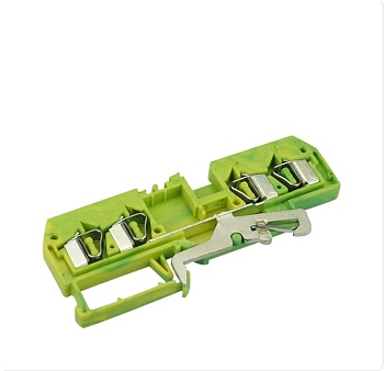 Заземляющая клемма JUT3-4/2-2PE - Заземляющая клемма, 4 точки подключения, тип фиксации провода: пружинный, номинальное сечение: 4 мм кв., 800V, ширина: 6,2 мм, цвет: желто-зеленый, тип монтажа: DIN35