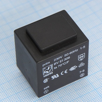BV EI 306 2066 - Трансформатор питания 2.6ВА 230В 2x9В 2x145мА ta 70 C/F (EI 30/23)33.8мм