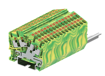Заземляющая клемма TPS2.5-4-PE - Заземляющая клемма, угловая, 4 точки подключения, тип фиксации провода: push-in, номинальное сечение: 2,5 мм кв., ширина: 5,2 мм, цвет: желто-зеленый, тип монтажа: DIN 35