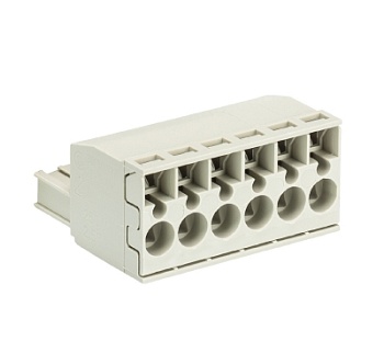 Розетка Wiecon 8213 BFK / 6 TOP K OB - Розеточный разъем, угловой, на кабель, шаг 5,08 мм, 6 полюсов, номинальное сечение: 2,5 мм кв., пружинная фиксация провода, 400V, 12А, без маркировки, цвет: серый, серия 8213 BFK