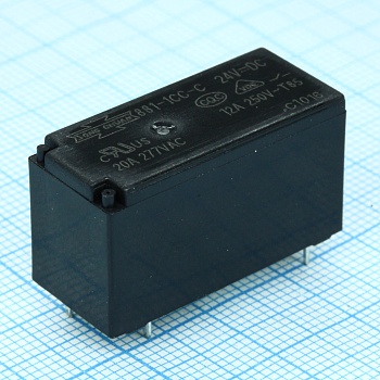 881-1CC-F-C 24VDC - Реле промежуточное катушка 24В, 0.4Вт контакты 12A 240В переменного тока, 1 перекидной, размер (LxWxH) мм: 29.0х12.7х15.7. мотнаж в отверстие