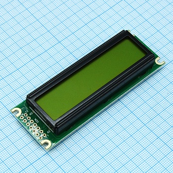 WH1602D-YYK-CTK# - ЖКИ знакосинтезирующий 16 x 2, STN Желто-зеленый Позитивный/прозрачный светодиодная подсветка желто-зеленая размеры 85x30 мм, видимая область 66x16 мм, -20...70°C