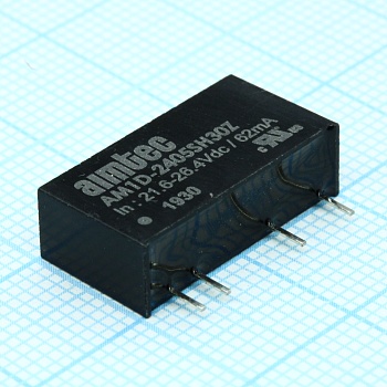 AM1D-2405SH30Z - DC/DC, 1Вт, вход 21.6…26.4В, выход 5В/0.2А, изоляция 3000В DC, КПД 77%, максимальная емкостная нагрузка не более 220мкФ, SIP7, 19.5x6x10мм, -40…85°C, пластик