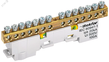 TEKFOR Шина PE земля неизолированная на универсальном держателе 6х9-14-Ж IEK TF-NN10-14-DL-K05