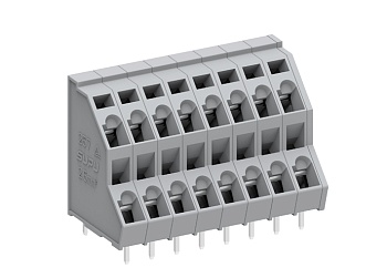 Клемма на плату 257202 - Клемма, 2 этажа, подвод кабеля 45 град., на плату, шаг: 5.0 мм, 4 полюса, фиксация провода пружинная, исполнение: стандартное, 320V, 21A, цвет: серый