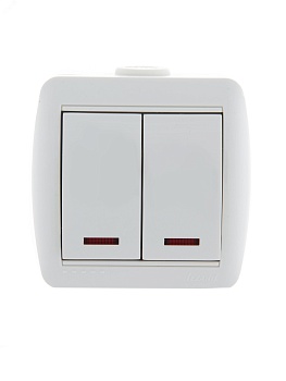 Выключатель 2-кл. ОП Nata 10А IP20 с подсветкой бел. 710-0200-112