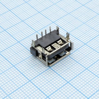 USB 4AFR-RV розетка на плату 4p - Разъем USB тип A, розетка, 4 контакта на плату, угловой монтаж, реверсивная (площадка с конактами снизу)