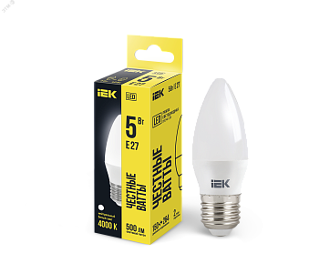 Лампа светодиодная Eco 5Вт C35 свеча 4000К нейтр. бел. E27 450лм 230-240В LLE-C35-5-230-40-E27