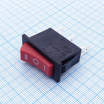 DS SC-7 ON-OFF-ON красн - 3 положения клавиши, 1 группа контактов на переключение, 250V 10A, ширина контактов 6.3мм
