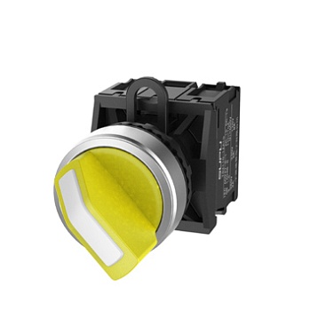 Селекторный переключатель (желтый) TS2020-1AB30 - Переключатель, короткая ручка, 2-х позиционный без самовозврата, без подсветки, алюминиевое переднее кольцо, без контактной группы, диаметр головки кнопки 29,5 мм, диаметр посадочного отверстия: 22 мм, цве
