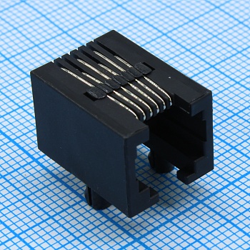 DS1133-03-S60BX - Разъем 6P6C RJ-12 (6 конт., позол.), розетка, прямой угол на плату, черный изол.  (аналог TJ4-6P6C)