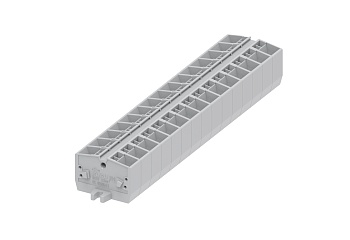 Клемма мини 254333 - Мини клемма, верхний подвод кабеля, 4 точки подключения в клемме, тип фиксации провода: пружинный, номинальное сечение: 2,5 мм кв., 24A, 800V, цвет: светло-серый, тип монтажа: монтажные фланцы