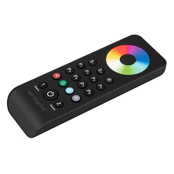 Пульт SMART-R43-RGBW Black (1 зона, 2.4G) 031937 - Кнопочный радиопульт с сенсорным кольцом 2.4 ГГц черного цвета для управления RGBW источниками света. 1 зона управления, 2 слота памяти пользовательских настроек, управление цветом с помощью сенсорного ко