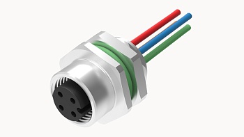 Розеточный разъем SD-M12A-08P-FF-SH8B50 - Розеточный разъем в панель, 8 полюсов, M12, гайка сзади, с проводом, A-Code, сечение проводовников: 0.25 мм кв., (цвет проводовников: белый, коричневый, зеленый, желтый, серый, розовый, синий, красный), 2А, 30V, M