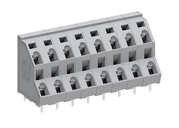 Клемма на плату 257308 - Клемма, 2 этажа, подвод кабеля 45 град., на плату, шаг: 7.5 мм, 16 полюсов, фиксация провода пружинная, исполнение: стандартное, 630V, 21A, цвет: серый