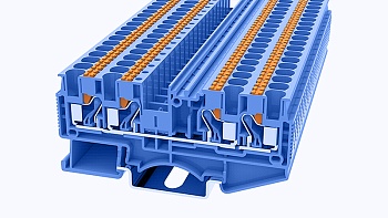 Проходная клемма DS4-QU-01P-12 - Проходная клемма, 4 точки подключения, тип фиксации провода: Push-in, номинальное сечение: 4 мм кв., 32A, 800V, ширина: 6,2 мм, цвет: синий, втычная перемычка, тип монтажа: DIN35
