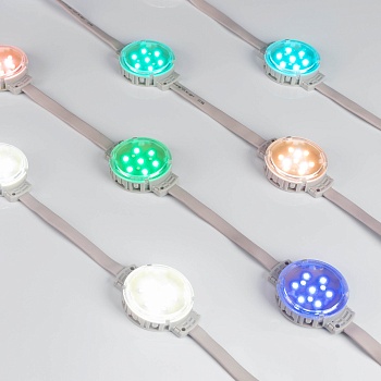 Модуль управляемый DMX-F10-D50 24V RGBW (2W, IP68, 120 deg) 036825 - Управляемый светодиодный модуль DMX, RGBW, микросхема UCS512C3, напряжение 24 В, мощность 2 Вт, 10 светодиодов RGB SMD 3535, 3 светодиода White 6000K SMD 3535, угол 120°. Создание медиаф