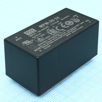 MPM-20-24 - AC-DC med, 21.6Вт, вход 80...264В AC 47...440 Гц, выход 24В/0.9А, изоляция 4000В AC, на плату, 52.4х27.2х24мм, -40...+85°C