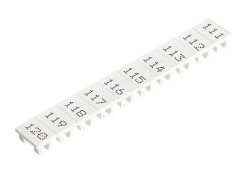 Шильдик 9705A/6/10 B  111-120 - Маркировка для клемм сечением 4 мм.кв., шириной 6 мм, 10 шильдиков, белая, нанесенные знаки: 111 – 120
