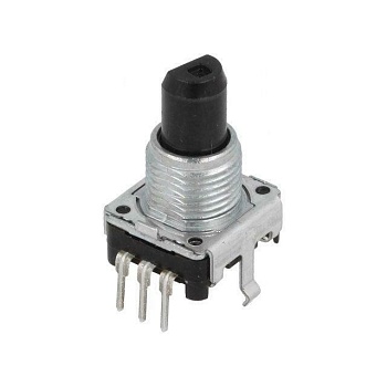 EC12E2420802 - Энкодер EC12 24 щелчка, 24 импульса, пластмассовый вал с лыской 15мм, крепление на гайку 9мм, горизонтальные выводы