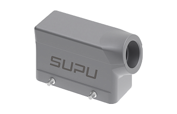 Крышка разъема S16B-SE-4B-M32 - Крышка разъема на кабель, типоразмер 16B, стандартное исполнение, без уплотнителя, 1 отверстие с резьбой для кабельных вводов M32x1,5, с боковым расположением, без защелок (упоры для двух защелок), материал корпуса: алюмини