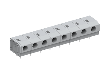 Розеточный разъем на плату 235308 - Клемма, горизонтальный подвод кабеля, на плату, шаг: 7.5 мм, 8 полюсов, фиксация провода пружинная, исполнение: два вывода на контакт, 630V, 17,5A, цвет: серый