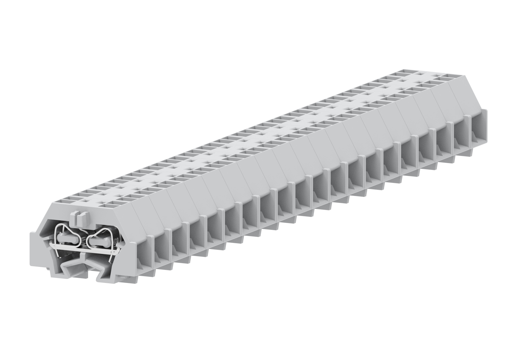 Клемма мини 240353 - Мини клемма, боковой подвод кабеля, 4 точки подключения в клемме, тип фиксации провода: пружинный, номинальное сечение: 1,5 мм кв., 18A, 400V, цвет: светло-серый, тип монтажа: DIN15