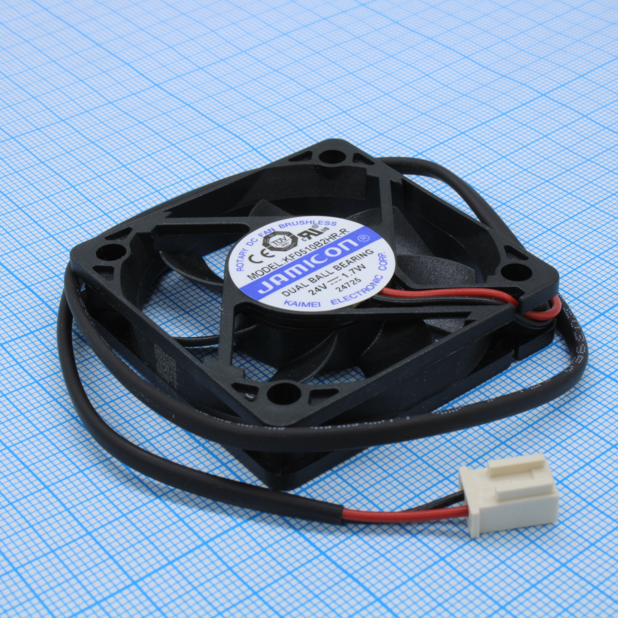 KF0510B2HR-R - Вентилятор 24В DC, 50х50х10мм, подшипник качения, тип вывода - провод с разъемом