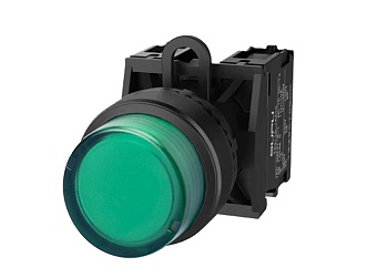 Кнопка выпуклая (зеленая) TS2517-0BM20-R10 - Кнопка круглая выпуклая, без блокировки, LED AC 220V, пластиковое переднее кольцо, с плавным нажатием, с контактной группой 1NO, диаметр головки кнопки 29,5 мм, диаметр посадочного отверстия: 22 мм, цвет: зелен