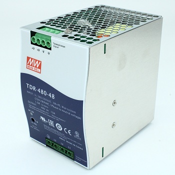 TDR-480-48 - AC-DC, 480Вт, ККМ, 3-х фазный, вход 340…550В AC, 47…63/480…780В DC, выход 48В/10A, рег. вых 24...28В,  изоляция 3000В AC, в кожухе на DIN-рейку 85.5х125.2х128.5мм, -30…+70°С