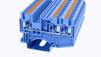 Проходная клемма DS2.5-TW-01P-12 - Проходная клемма, 3 точки подключения, тип фиксации провода: Push-in, номинальное сечение: 2.5 мм кв., 24A, 800V, ширина: 5,2 мм, цвет: синий, втычная перемычка, тип монтажа: DIN35