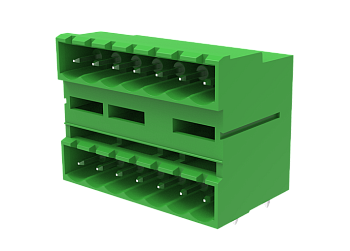 Вилочный разъем на плату MC-DPA5.0H12-0002 - Вилочный разъем, горизонтальный, 2 этажа, на плату, шаг: 5.0 мм, 12x2 полюсов, фиксация на плате пайкой, исполнение: стандартное, 320V, 10A, цвет: зеленый