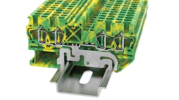 Заземляющая клемма STB2.5-QU-PE-01P-1C - Заземляющая клемма 4 точки подключения, тип фиксации провода: пружинный, номинальное сечение: 2.5 мм кв., ширина: 5,2 мм, цвет: желто-зеленый, втычная перемычка, тип монтажа: DIN35