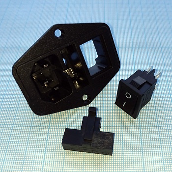 KLS1-AS-303-1 - Евровилка сетевая 250V AC 10A на корпус с выключателем и держателем предохранителя