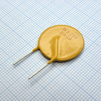 RXEF250 - Самовосстанавливающийся предохранитель PTC 2.5A(hold) 5A(trip) 72V 40A 2.5W 15.6s 0.05Ohm, радиальные выводы, 20.8 X 3 X 25.4mm, россыпью
