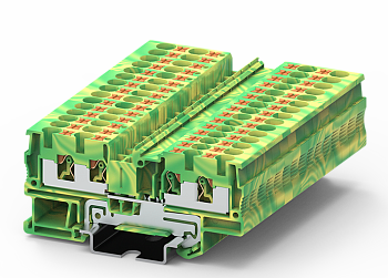 Заземляющая клемма TP4-4-PE - Заземляющая клемма, 4 точки подключения, push-in, номинальное сечение: 4 мм кв., ширина: 6,2 мм, цвет: желто-зеленый, тип монтажа: DIN 35
