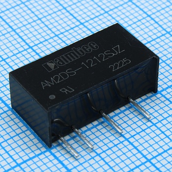 AM2DS-1212SJZ - DC/DC, 2Вт, вход 10.8…13.2В, выход 12В/0.017…0.167А, изоляция 3000В DC, КПД 84%, максимальная емкостная нагрузка не более 560мкФ, SIP7, 19.65x7.05x10.16мм, -40…105°C, пластик