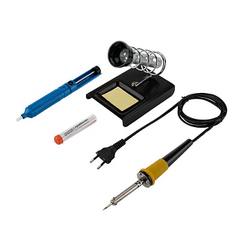 Набор для пайки №4 - Паяльник 30 Вт, оловоотсос, подставка, припой, губка