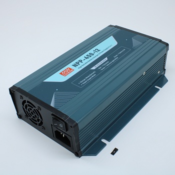 NPP-450-12 - AC/DC + зарядное устройство, 14.4V/12.5…25A, рег.вых=10.5…21В, вход 90…264VA C, 47…63Гц /127…370В DC, изоляция 3000В AC, PFC, для свинцовых (обслуживаемых, гелевых, AGM), 3 стадии заряда, 205*135*55мм, -30…+70°С