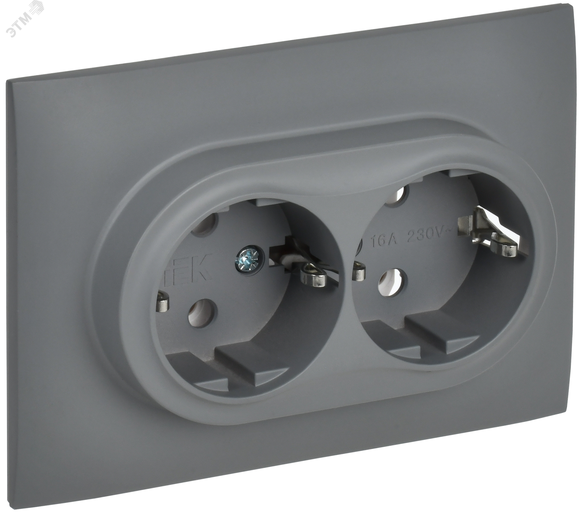 SKANDY Розетка 2-местная с заземлением без защитных шторок 16А в сборе SK-R08Gr серый IEK SK-R21-16-K03-F