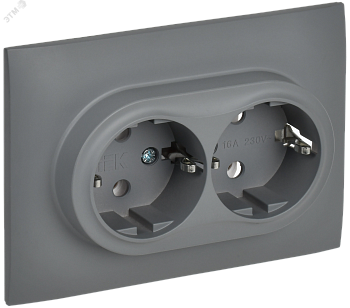SKANDY Розетка 2-местная с заземлением без защитных шторок 16А в сборе SK-R08Gr серый IEK SK-R21-16-K03-F