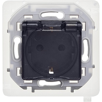 Розетка 1-м СП Inspiria 16А IP44 250В 2P+E защ. шторки с крышкой немецк. стандарт механизм антрацит Leg 673743