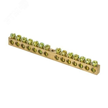 Шина PEN "ноль-земля" 6х9 14 отвер. латунь крепеж по центру PROxima sn0-63-14